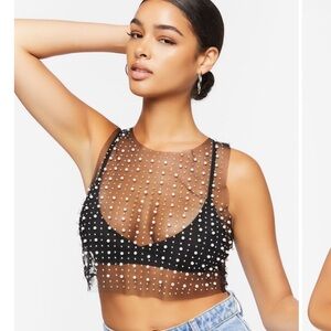 Faux pearly mesh crop top